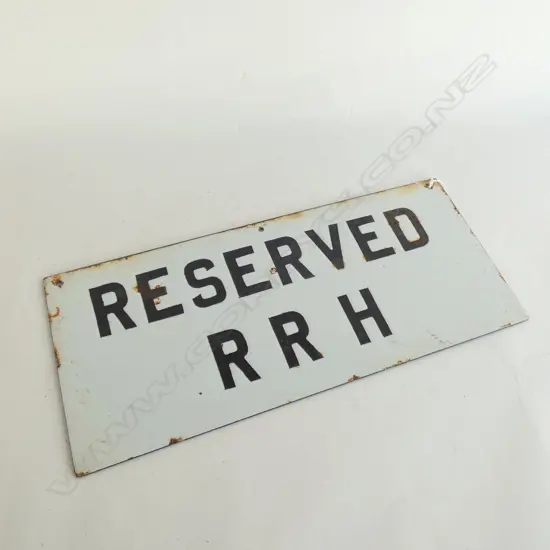 VINTAGE ENAMEL SIGN 'RESERVED RRH' 410X180mm