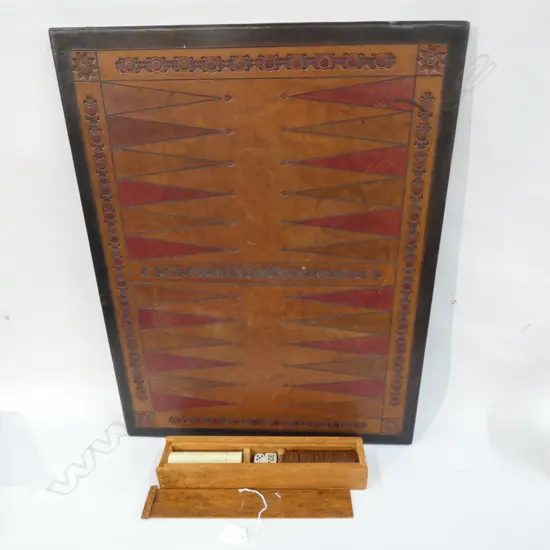 LEATHER BACKGAMMON BOARD 465x590mm + TOKENS IN WOODEN BOX