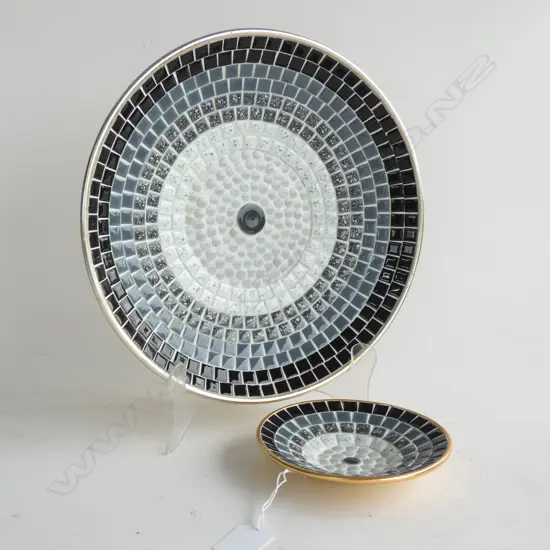2 MOSAIC TILED PLATES; 280, 135mm dia