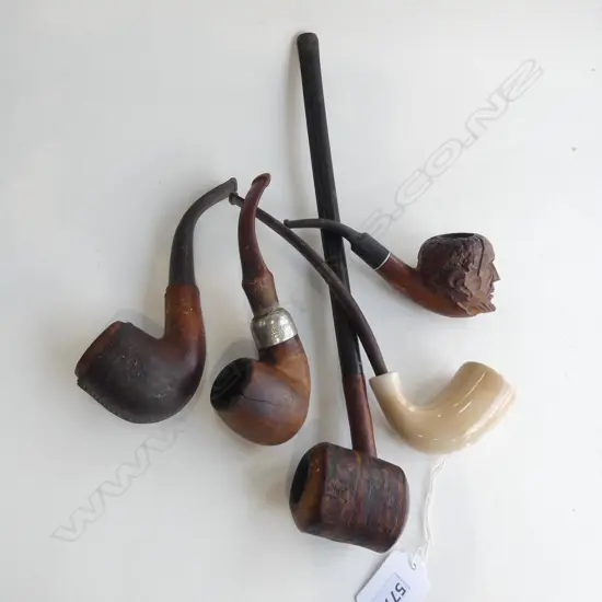5 VINTAGE SMOKERS PIPES; 1 w. STG BAND