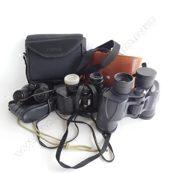 3 PR OLD BINOCULARS; 2 NIKON & 1 HAMILTONS 