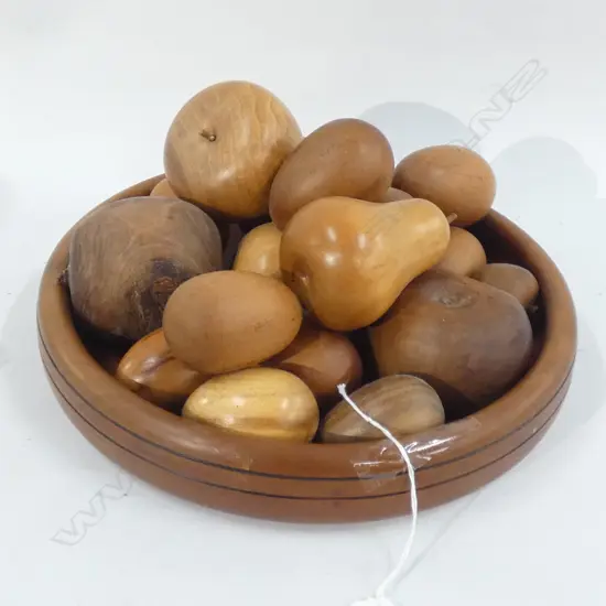 BOWL OF CARVED WOODEN EGGS & FRUIT 260mm dia