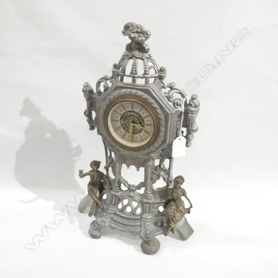 PEWTER LOOK FRENCH STYLE MANTLE CLOCK H. 370MM