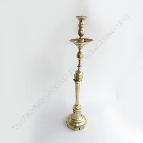 LARGE BRASS PRICKET CANDLE STAND REQ. TIGHTENING H.880mm