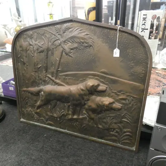 COPPER FIRE SCREEN - EMBOSSED WITH DOGS ...SCREEN ONLY - NO STAND