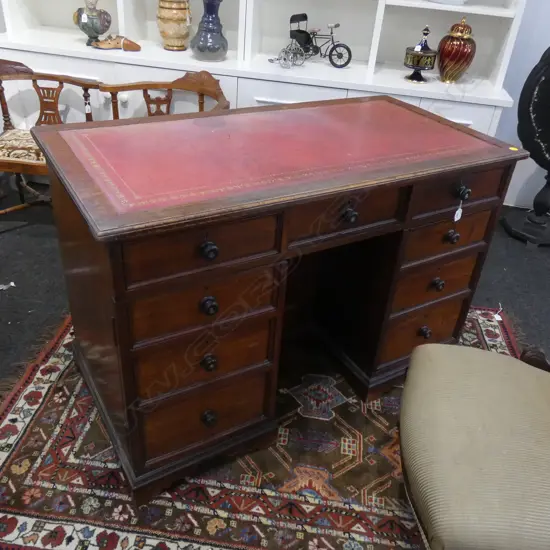 VICTORIAN DOUBLE PEDESTAL DESK, LEATHER TOP...