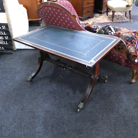 REGENCY STYLE LEATHER TOPPED COFFEE TABLE...