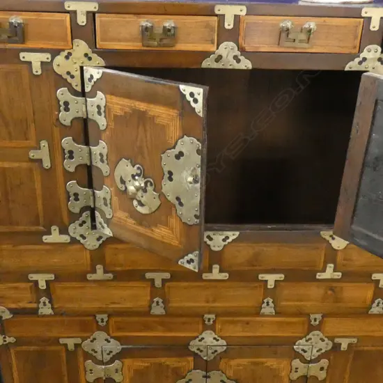 LATE 19thC KOREAN PINE & ELM 2 PCE TONG YONG CHEST 840x355x1250mm 