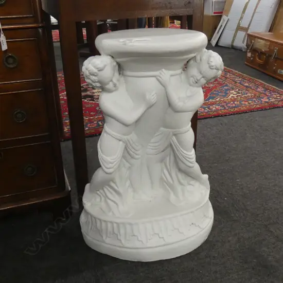 WHITE GARDEN STATUE POT STAND OF TWO BOYS H 560MM