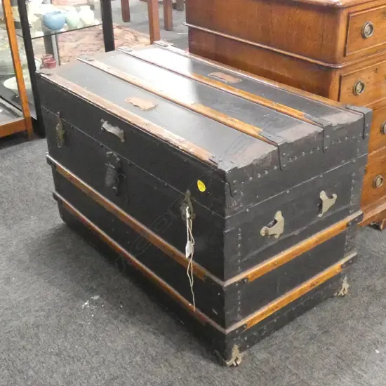 OLD BLACK PAINTED & NATURAL WOODEN CHEST 810 X 430MM