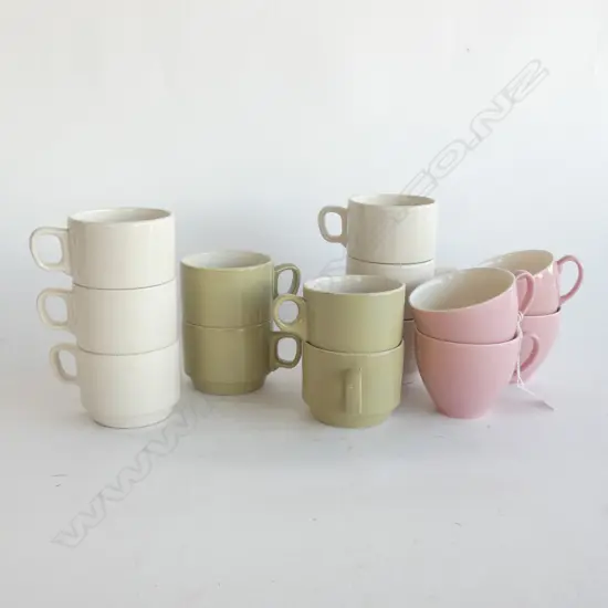 14 CROWN LYNN CUPS; COLOUR GLAZE ETC