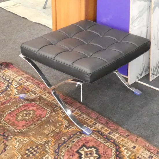 BLACK VINYL & CHROME BARCELONA STOOL 600x550mm