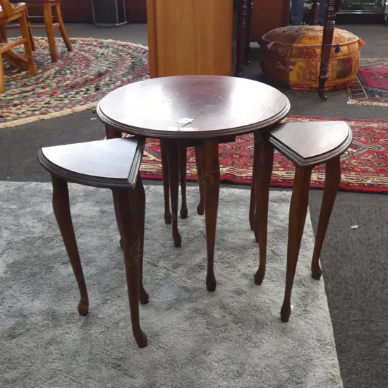 QUEEN ANNE STYLE SIDE TABLE 475mm dia w. 4 QUARTER TABLES