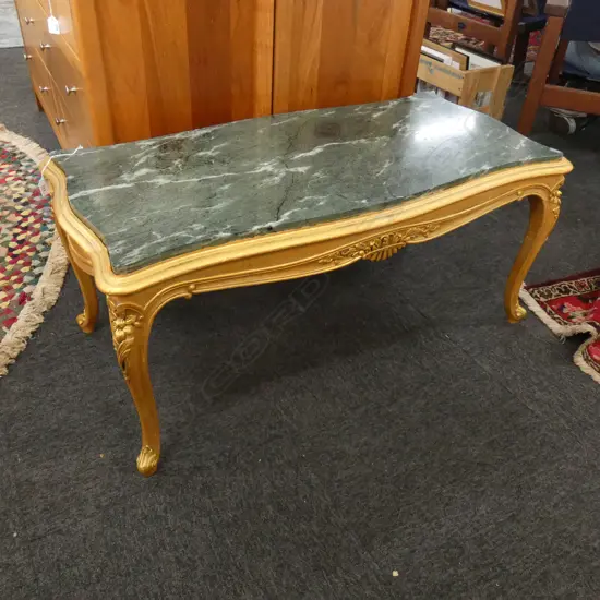 GREEN MARBLE & GILT COFFEE TABLE 1030x500mm