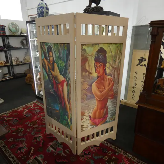 2 PANEL WHITE PAINTED ROOM DIVIDER - EA PANEL WITH A SCANTILY CLAD LADY H 1700MM