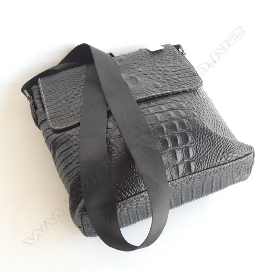 BLACK FAUX CROC BAG 