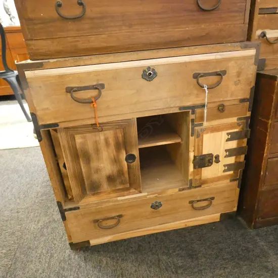 SM VINTAGE JAPANESE KO-DANSU CABINET 3 DRAWERS & 3 CUPBOARDS (2 SLIDING) W/KEY 590 X 340 X 600MM