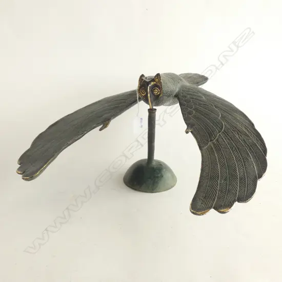 BRONZE OWL ON PIVOT STAND POLISHED HIGHLIGHTS H210MM