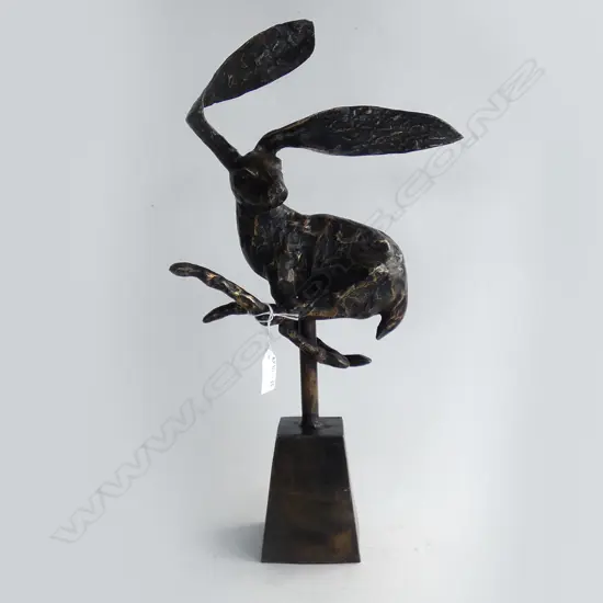 BRONZE HARE ON STAND H480