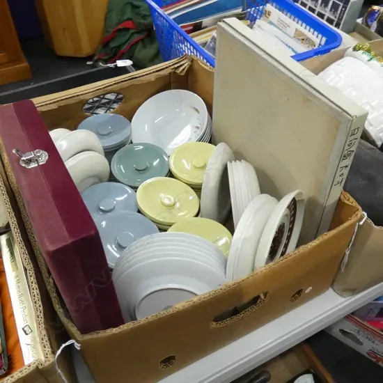 BOX LOT 8 DENBY LIDDED CONTAINERS, MIDWINTER SAUCERS ETC