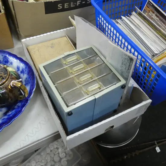 BOX ASST STAMPS INCL MINT & FIRST DAY COVERS + COINS