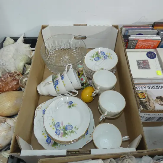 BOX LOT ASST INCL ROYAL ASCOT CHINA TEA SET ETC.