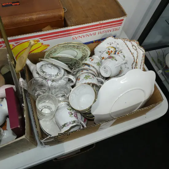 BOX LOT ASST. CHINA; PART TEA SETS ETC