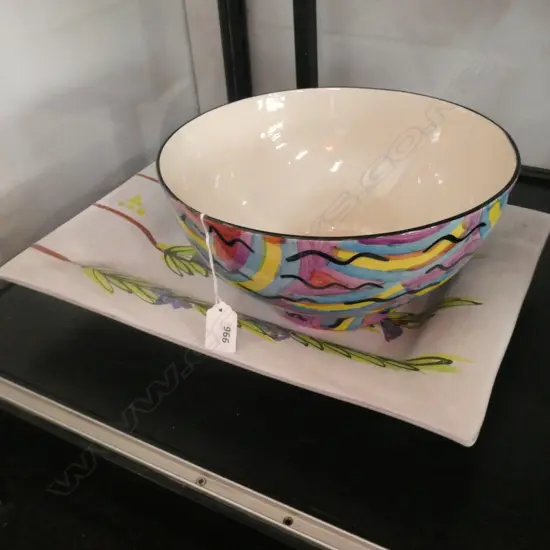 2 PCES CERAMICS; PETRA POTS BOWL 280mm dia & LARGE PLATTER