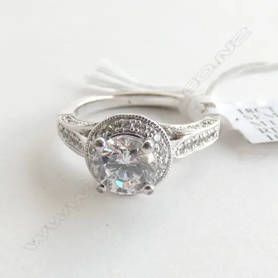 SILVER & CZ SOLITAIRE HALO RING 