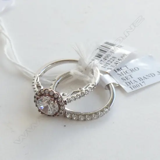 2 SILVER & CZ RINGS; 1 CZ FILIGREE BAND & SOLITAIRE HALO