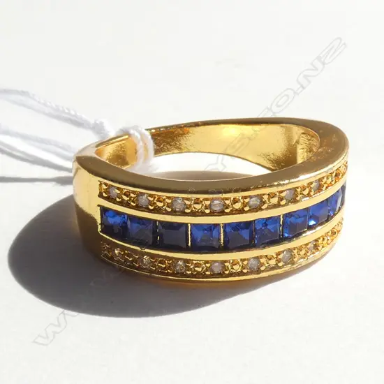 GOLD PLATED SILVER MULTI STONE RING BLUE & WHITE STONES