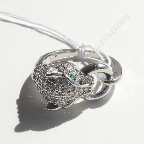 SILVER & MULTI FAUX DIAMOND LEOPARD HEAD DRESS RING