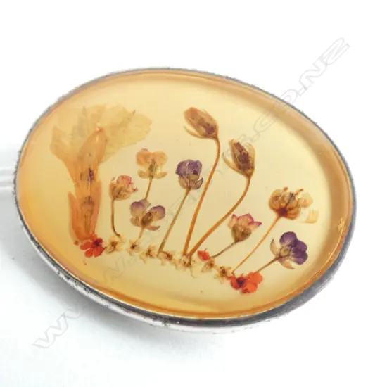 Vintage pressed flower brooch
