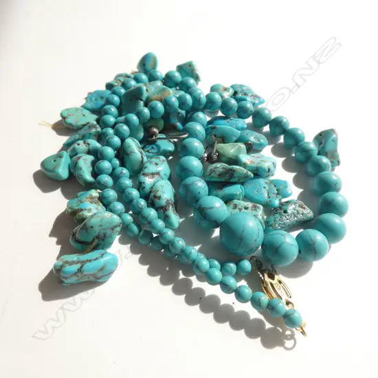 TURQUOISE BEAD NECKLACE, LOOSE STONES, PR EARRINGS