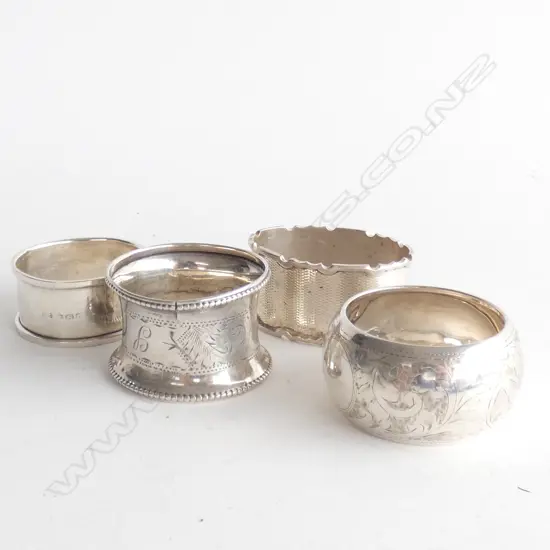 3 ASST STG SILVER NAPKIN RINGS - ALL HALLMARKED + ONE OTHER