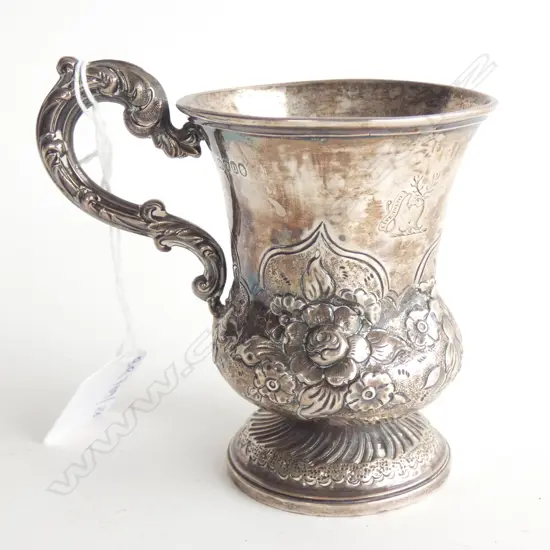 STG SILVER CHRISTENING MUG w. CREST; LONDON EARLY 19thC 106 GRAMS