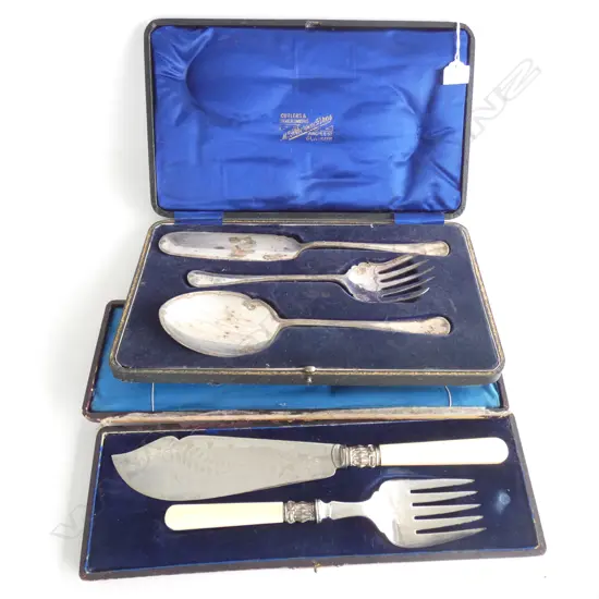 2 VICTORIAN CASED SERVING SETS; CAKE & FISH AF