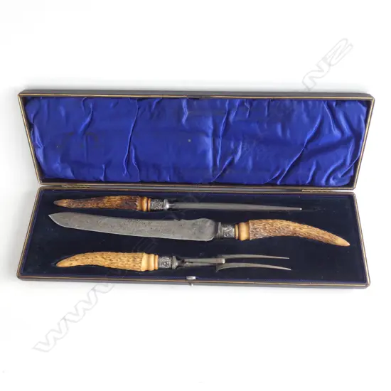 CASED SET FAUX HORN CARVING KNIVES 
