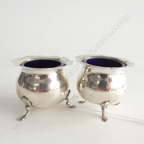 2 SILVER TABLE SALTS w. ORIG. LINERS B'HAM 1918 58 GRAMS