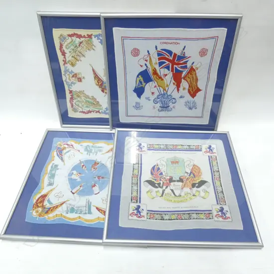 4 FRAMED 1953 ROYAL HANDKERCHIEFS 