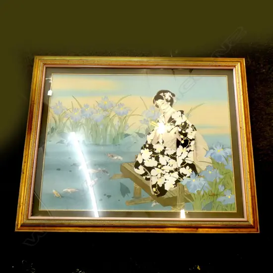 LG FRAMED JAPANAESE W/C ON LINEN SIGNED 'CAROLINE YUNG' 850x1150mm