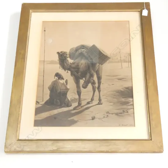 HORACE VERNET (FRENCH 1789-1863), FRAMED STEEL ENGRAVING, ‘LA POSTE AU DESERT’ (1842)