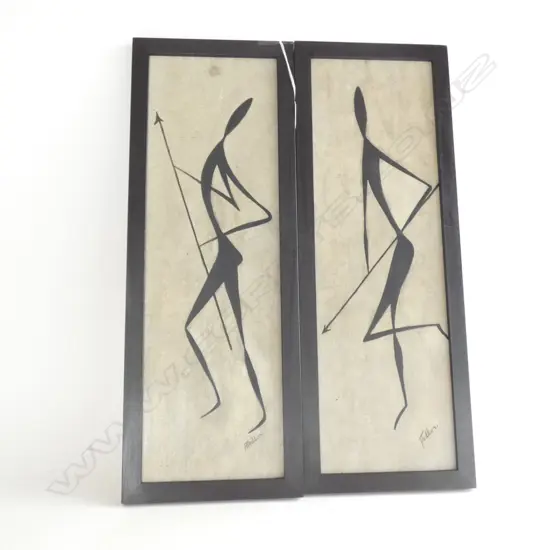 PR SIGNED FRAMED OIL ON BOARD STICK FIGURES 490x150mm