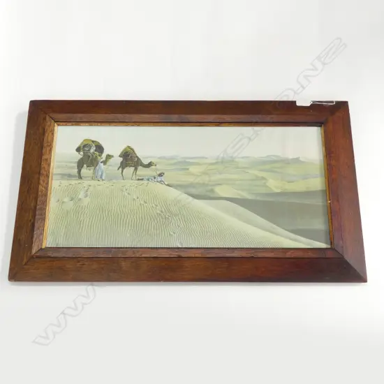 DESERT SCENES CHROMOLITHO BY LEHNERT AND LANDROCK, STAMPED LOGO, NO.5072 & TITLED "LES GRANDES DUNES". OAK FRAMED.