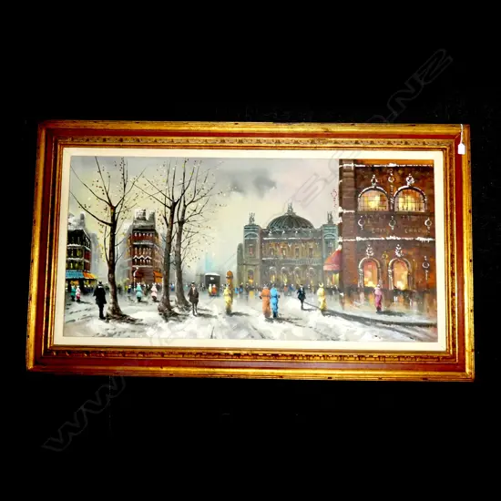 LARGE GILT FRAME OIL ON CANVAS PARIS IN WINTER 1200x600mm 
