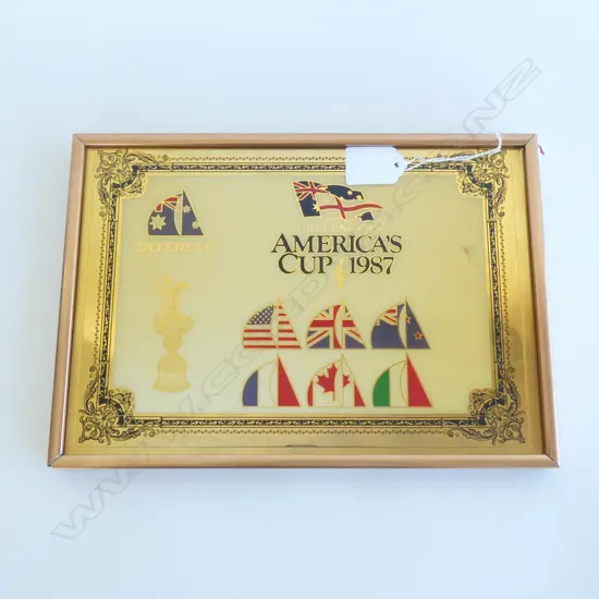 FRAMED AMERICAS CUP 1987 PLAQUE 180x265mm