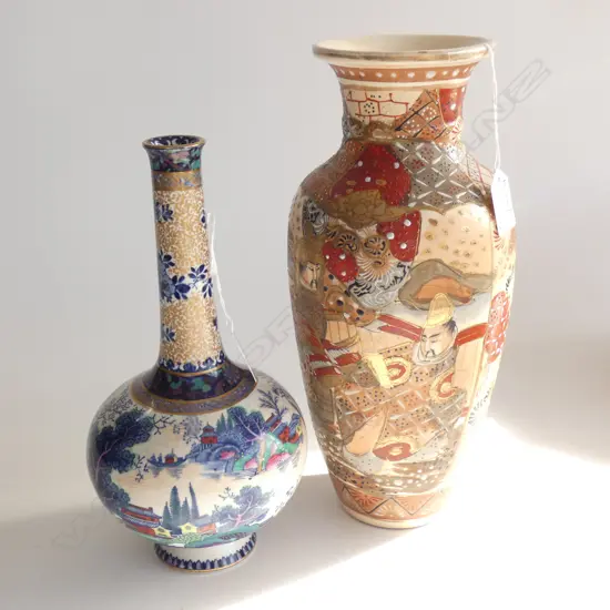 2 ORIENTAL VASES; SATSUMA H.300mm & BOOTHS 'MING'