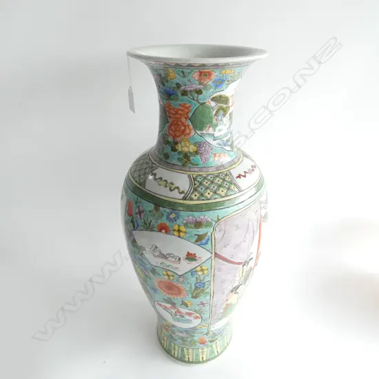 CHINESE TALL BALUSTER FAMILLE ROSE VASE H.605mm.