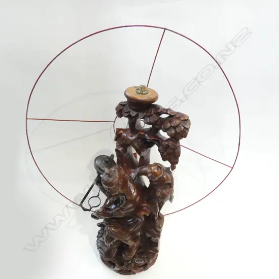 CARVED WOODEN CHINESE TABLE LAMP REQ. REWIRING H.435mm