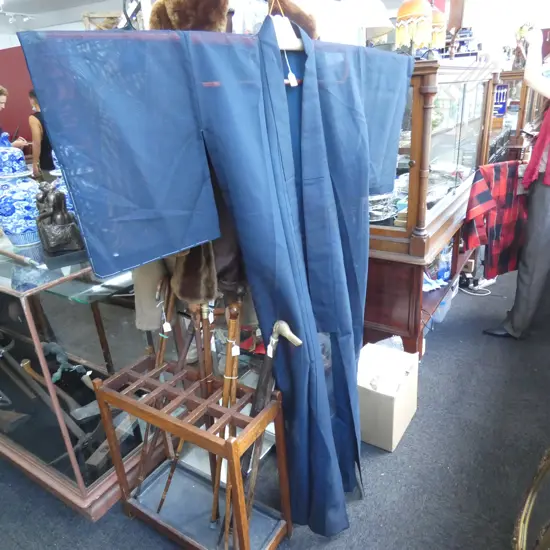 FULL LENGTH NAVY BLUE SHEER SILK KIMONO ROBE - UNLINED 